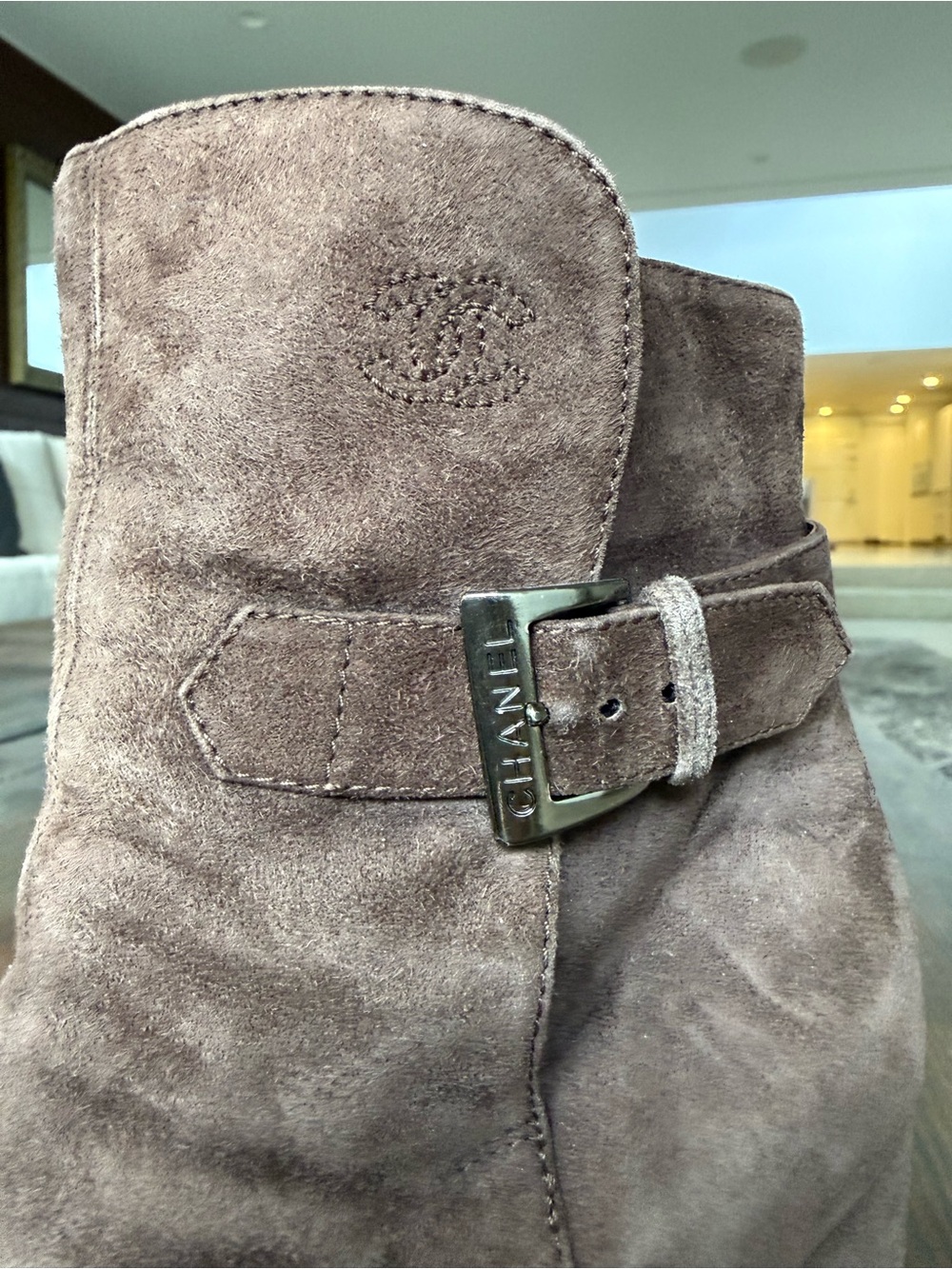 CHANEL Brown Suede Buckle Ankle Boots - Picture 4 of 7